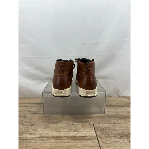 Leather High Top Casual Shoes Ankle Boots Zipper Brown