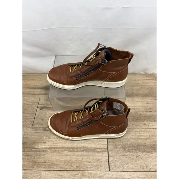 Leather High Top Casual Shoes Ankle Boots Zipper Brown