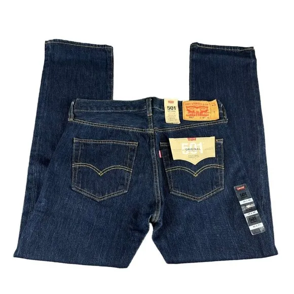 Levi's 501 Original Button Fly Dark Blue Denim Jeans Men's Sizes 32x32 - 36x32