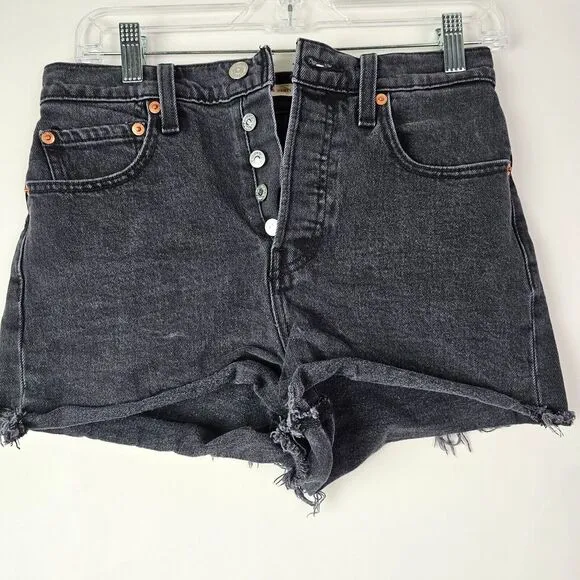 Levi's Premium‎ Ribcage Shorts (size 27) Black Denim Cotton Button Fly Womens