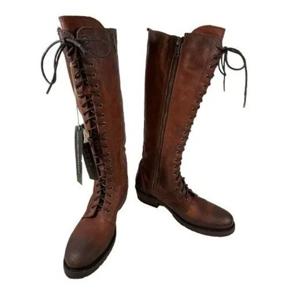 Liberty Black Zip Tall Brown Distressed Leather Riding Boots Women's SZ 6.5