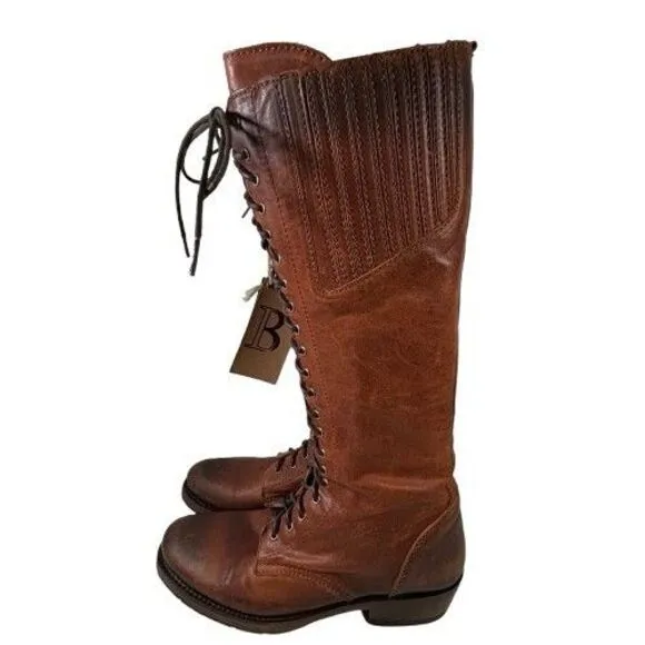 Liberty Black Zip Tall Brown Distressed Leather Riding Boots Women's SZ 6.5