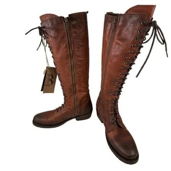 Liberty Black Zip Tall Brown Distressed Leather Riding Boots Women's SZ 6.5