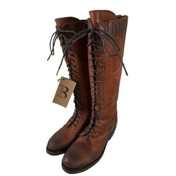 Liberty Black Zip Tall Brown Distressed Leather Riding Boots Women's SZ 6.5