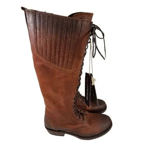 Liberty Black Zip Tall Brown Distressed Leather Riding Boots Women's SZ 6.5