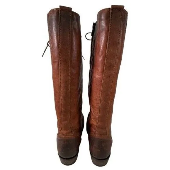 Liberty Black Zip Tall Brown Distressed Leather Riding Boots Women's SZ 6.5