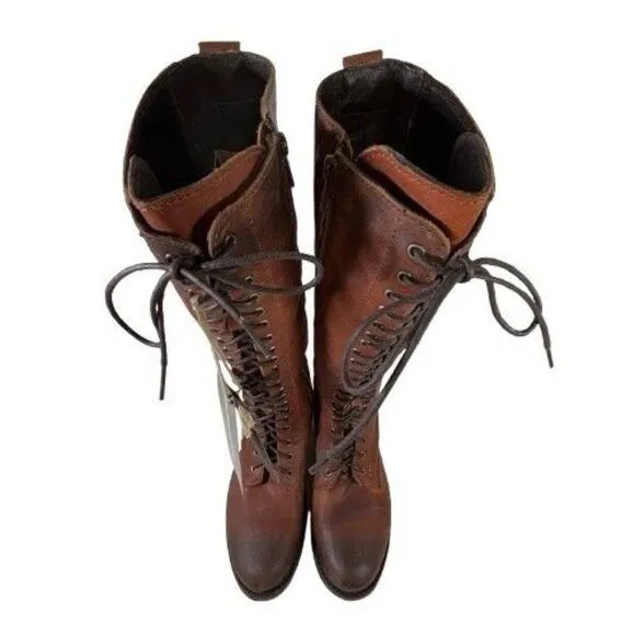Liberty Black Zip Tall Brown Distressed Leather Riding Boots Women's SZ 6.5
