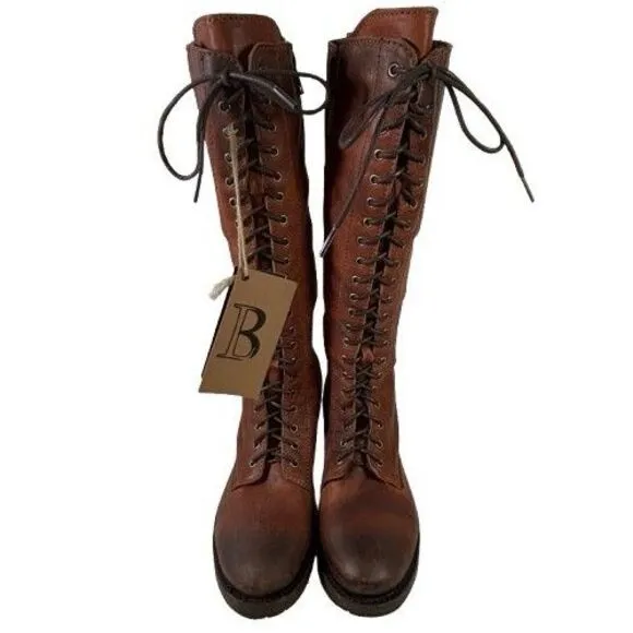 Liberty Black Zip Tall Brown Distressed Leather Riding Boots Women's SZ 6.5
