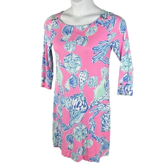Lilly Pulitzer M UPF 50  Sophie Shift Dress Pink Pout Barefoot Princess Vacation