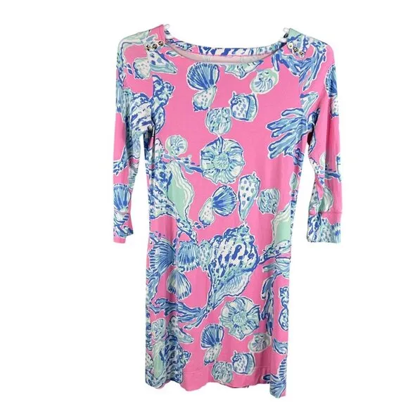 Lilly Pulitzer M UPF 50  Sophie Shift Dress Pink Pout Barefoot Princess Vacation