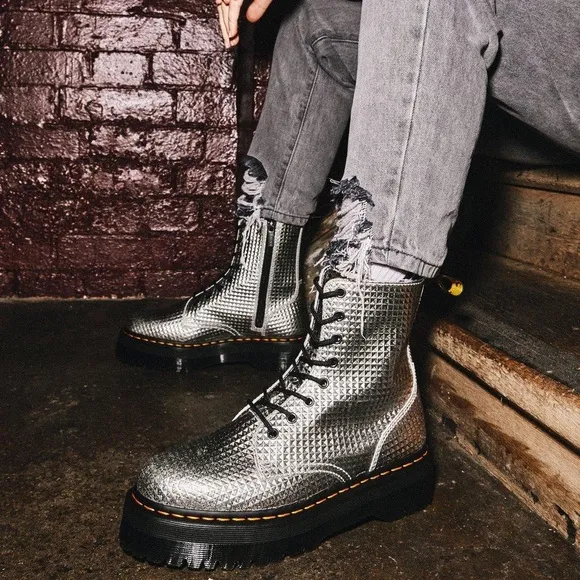LIMITED EDITION! Doc Martens Jadon Silver Stud Emboss Leather Platform Boots