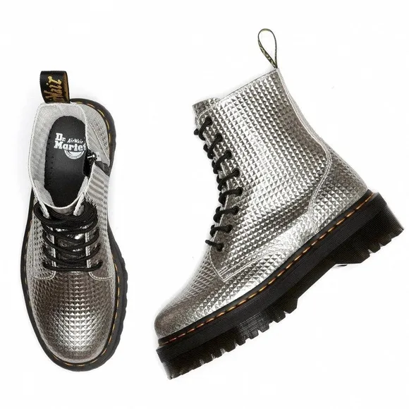 LIMITED EDITION! Doc Martens Jadon Silver Stud Emboss Leather Platform Boots