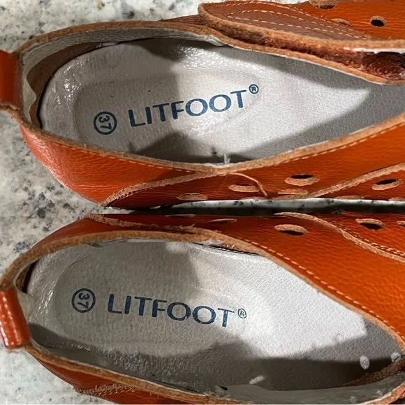 Litfoot 37 Orange Leather Comfort Strap Sneaker Shoes
