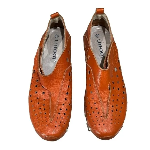 Litfoot 37 Orange Leather Comfort Strap Sneaker Shoes