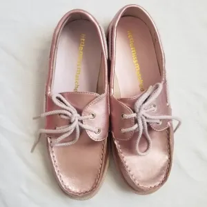 Little Miss Matched Rose Pink Gold Faux Leather Metallic Lace Up Boat Loafers