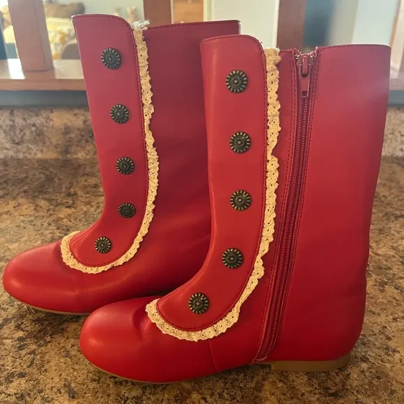 Liv &amp; Mia Girls Military Style Lace Ruffle‎ Trimmed Boots size 3Y