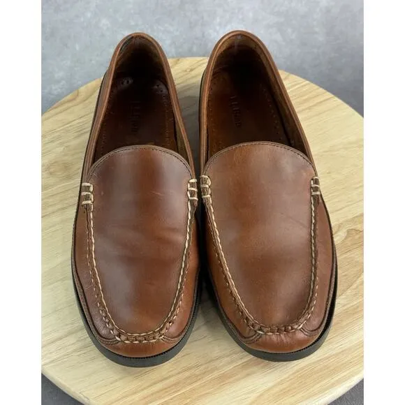 LL Bean Casco Bay Boat Mocs Mens Size 10.5D Brown Leather Venetian Loafers