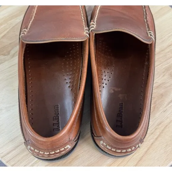 LL Bean Casco Bay Boat Mocs Mens Size 10.5D Brown Leather Venetian Loafers