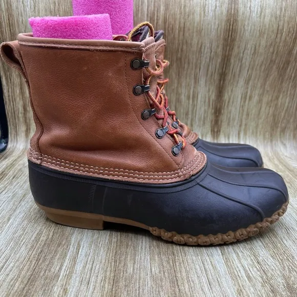 LL Bean Insulated Duck Boots Men's Size 12 M Shoes Brown Made In USA Leather