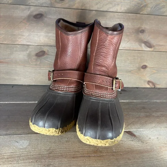 ll bean lounger mens size 9 shoes brown leather shearling lined waterproof boots