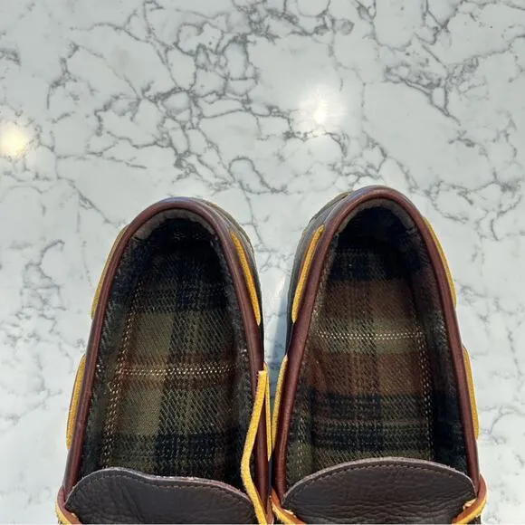 L.L. Bean Men’s Brown Handsewn Flannel Lined Slippers Size 8