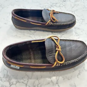 L.L. Bean Men’s Brown Handsewn Flannel Lined Slippers Size 8