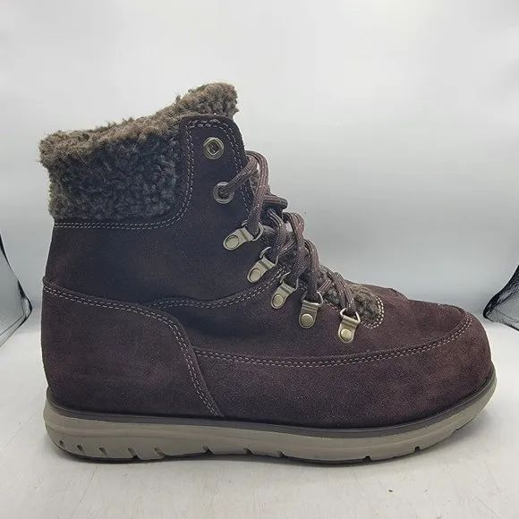 LL Bean Mountain Lodge Womens 8.5 Brown Fleece Collar Insulated Boots Primaloft
