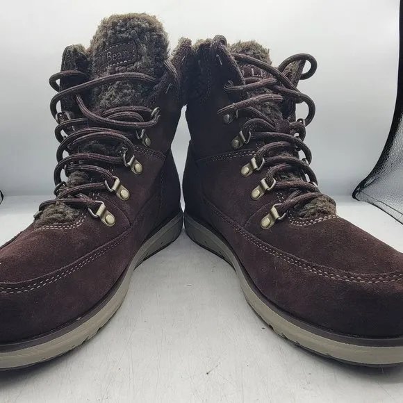 LL Bean Mountain Lodge Womens 8.5 Brown Fleece Collar Insulated Boots Primaloft
