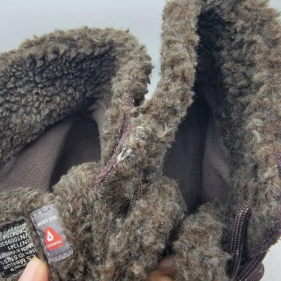 LL Bean Mountain Lodge Womens 8.5 Brown Fleece Collar Insulated Boots Primaloft