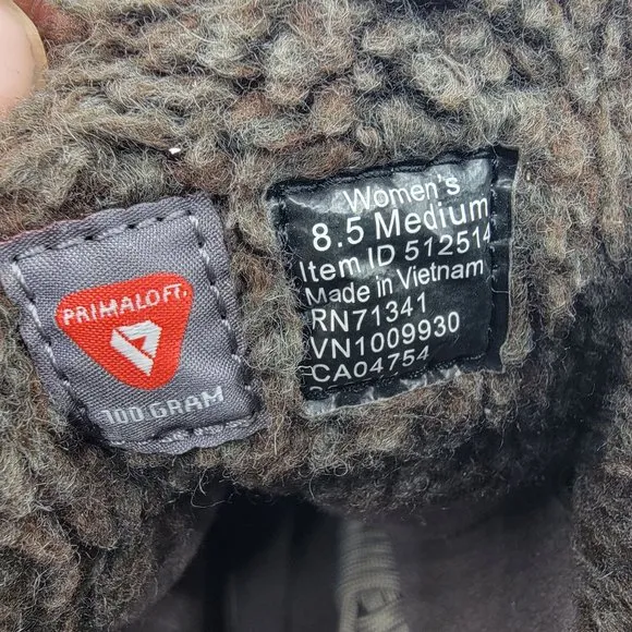 LL Bean Mountain Lodge Womens 8.5 Brown Fleece Collar Insulated Boots Primaloft