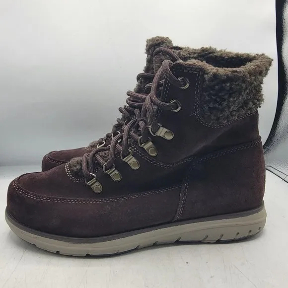 LL Bean Mountain Lodge Womens 8.5 Brown Fleece Collar Insulated Boots Primaloft