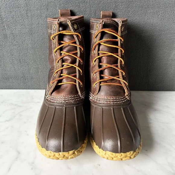 LL Bean Women's Duck Boots Brown Leather Insulated Waterproof Lace Up - Size 8