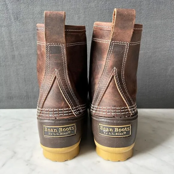 LL Bean Women's Duck Boots Brown Leather Insulated Waterproof Lace Up - Size 8
