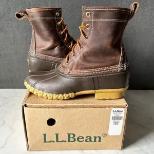 LL Bean Women's Duck Boots Brown Leather Insulated Waterproof Lace Up - Size 8