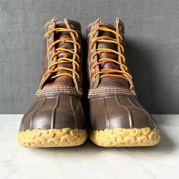 LL Bean Women's Duck Boots Brown Leather Insulated Waterproof Lace Up - Size 8