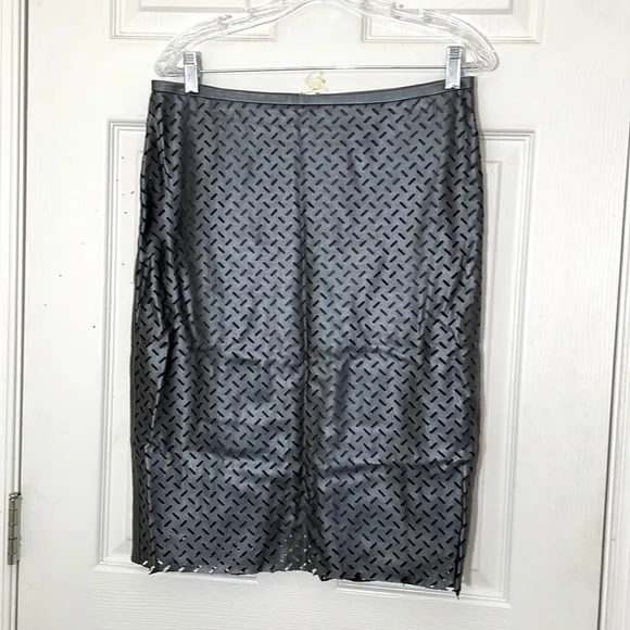 Lord &amp; Taylor Leather Cut Out Pattern Skirt Dark Gray Size 6