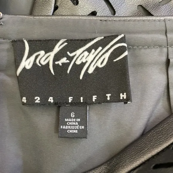 Lord &amp; Taylor Leather Cut Out Pattern Skirt Dark Gray Size 6