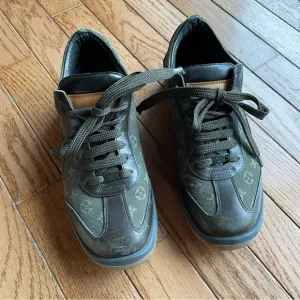 Louis Vuitton Mini Lin Monogram Sneakers Shoes Size 36 Olive Green Box Dust Bags