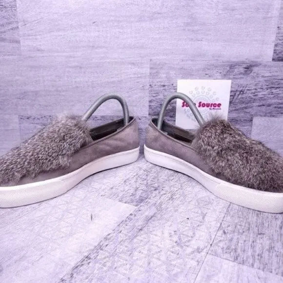 Louise Et Cie Bershner Genuine Rabbit Fur Suede Slip on Sneaker Gray Women's 7