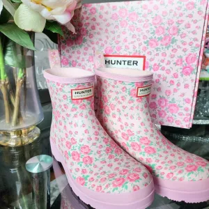 Loveshackfancy X Hunter Rain Boots Pink Boot Play Rose Heart Floral Short 7 New
