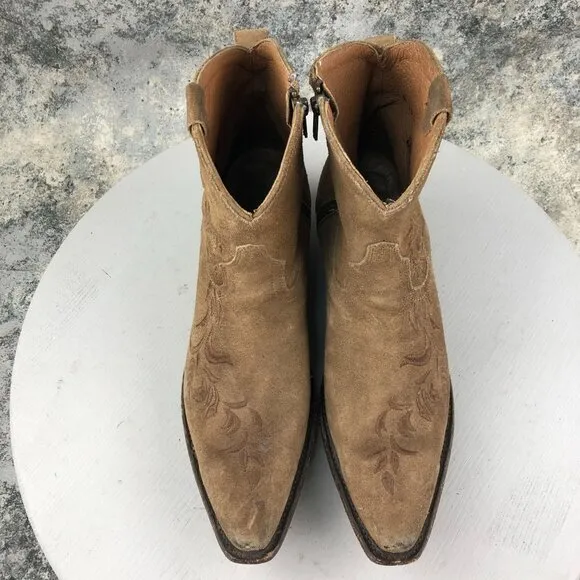 Lucchese Women's Size 9.5B Brown Suede Leather Snip Toe Western Cowboy Boots