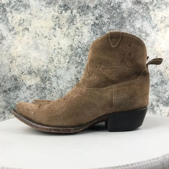 Lucchese Women's Size 9.5B Brown Suede Leather Snip Toe Western Cowboy Boots