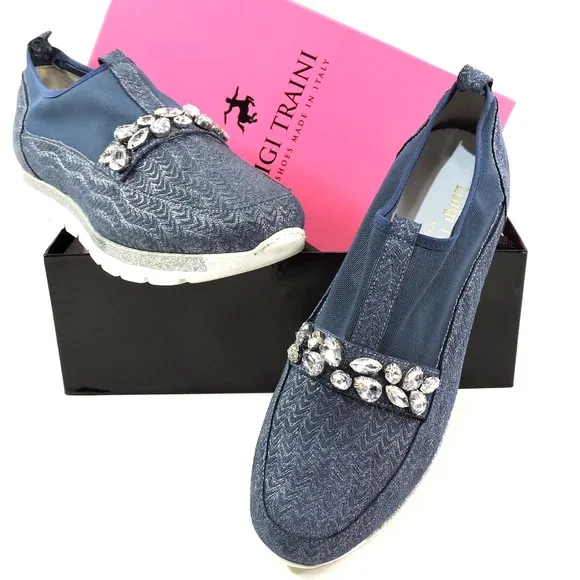 LUIGI TRAINI 🇮🇹 WOMEN'S BLUE OCEANO SUEDE COMFORT SUMMER FLAT SNEAKERS