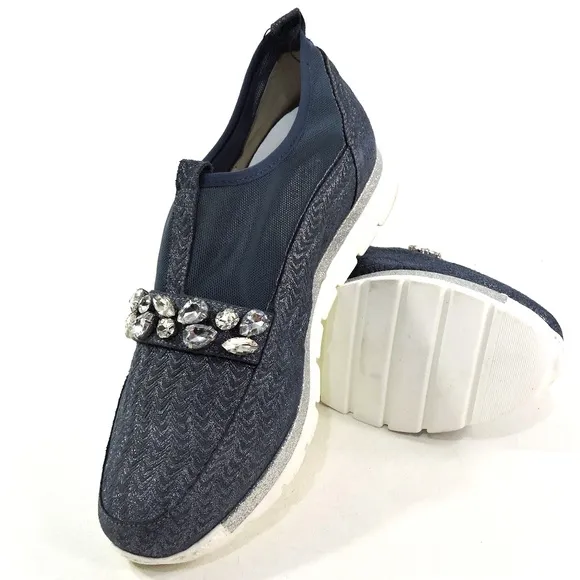 LUIGI TRAINI 🇮🇹 WOMEN'S BLUE OCEANO SUEDE COMFORT SUMMER FLAT SNEAKERS