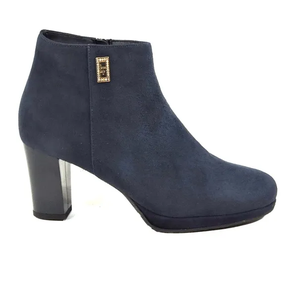 LUIGI TRAINI 🇮🇹 WOMEN'S NAVY BLUE SUEDE COMFORT ANKLE BOOTIE