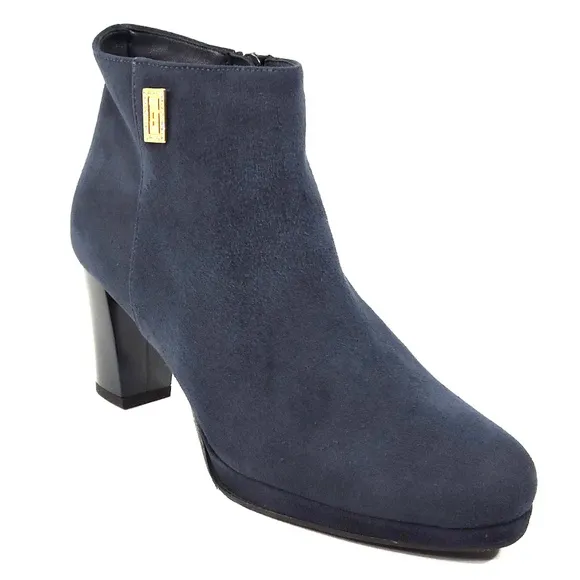 LUIGI TRAINI 🇮🇹 WOMEN'S NAVY BLUE SUEDE COMFORT ANKLE BOOTIE