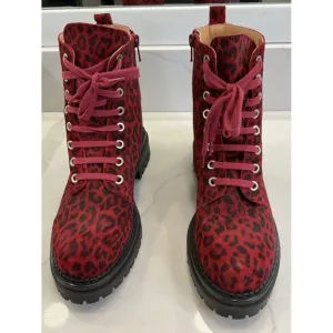 Maeve Leather Wine Leopard Print Combat Boots Size EU 38 US 7.5