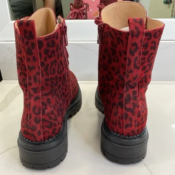 Maeve Leather Wine Leopard Print Combat Boots Size EU 38 US 7.5