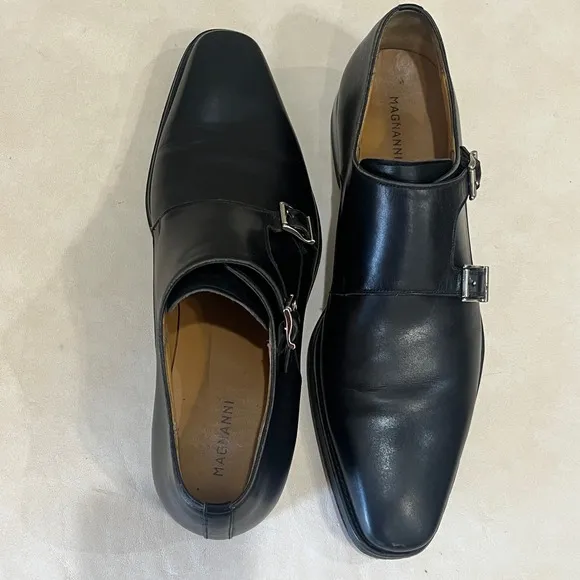 Magnanni Leather Monk Strap Dress Shoes Buckle Black Formal Classic Mens  10.5M