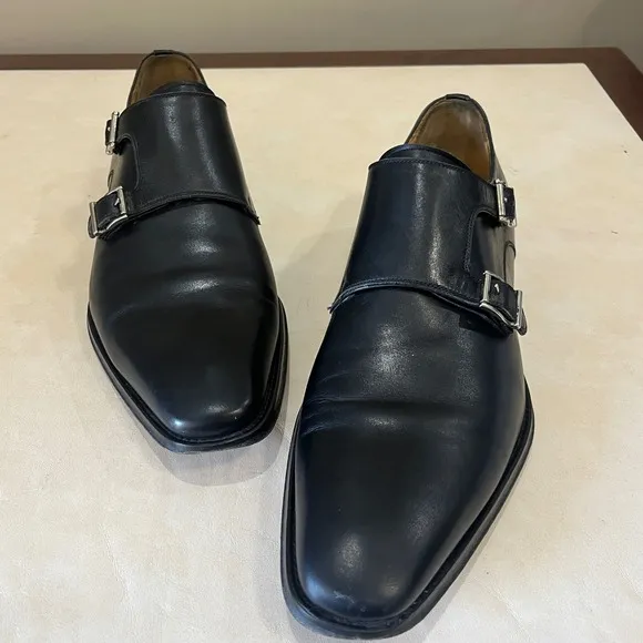 Magnanni Leather Monk Strap Dress Shoes Buckle Black Formal Classic Mens  10.5M